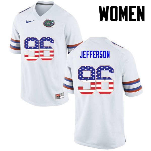 Florida Gators Women #96 Cece Jefferson College Football Jersey USA Flag Fashion White